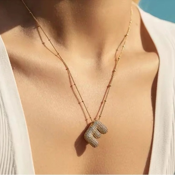 E Gold Initial Crystal Necklace - Picture 5 of 6
